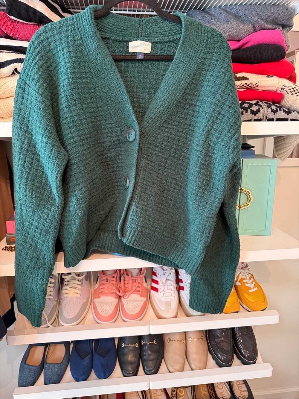 Universal Thread Teal Waffle-Knit Button Front Cardigan